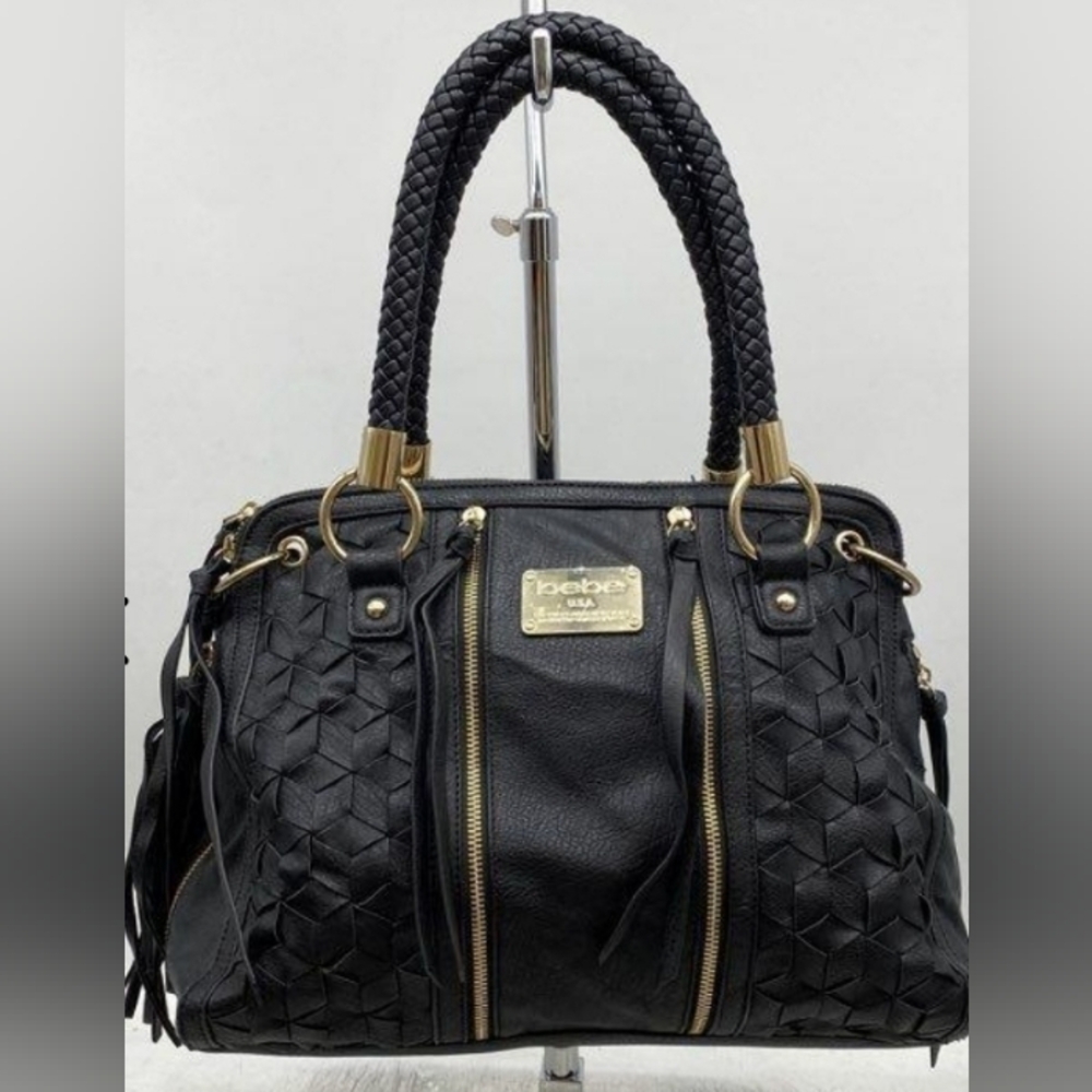 Bebe Black Satchel with Gold Accents